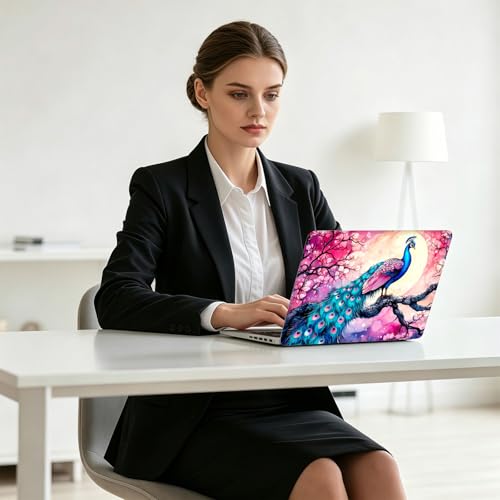Universal Laptop Skin Decal, 3-Piece Vinyl Protector for 12 13 14 15.6" Notebook, Waterproof Anti-Scratch, Easy Trim & Bubble-Free Finish, Peacock Perched on Tree - color: Peacock Perched on Tree