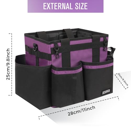 SCAVATA Compact Wearable Cleaning Caddy with Handle & Shoulder Straps | Small Cleaning Supplies Organizer, Under Sink & Car Cleaning Tools Storage Bag for Housekeepers Cleaners, RoyalPurple - color: RoyalPurple