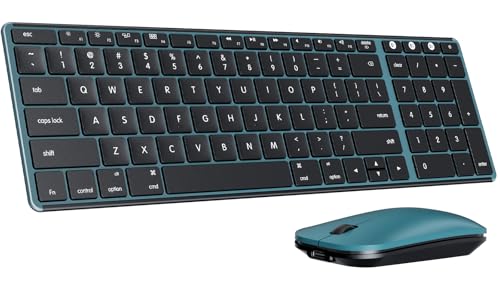 seenda SKM64-2 Bluetooth Wireless Keyboard and Mouse Combo for Mac, Silent | Triple Bluetooth for 3-Device Switching, Rechargeable, Compact Slim Combo for MacBook Pro/Air iPad iPhone, Black Blue - color: Black Blue