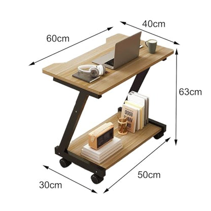 Overbed Table with Wheels Steel Wooden Bedside Table, Laptop Bedside Table, Movable Sofa Side Table, Z Frame, Shaped Table Top, for Bedroom, Living Room(White) - color: White