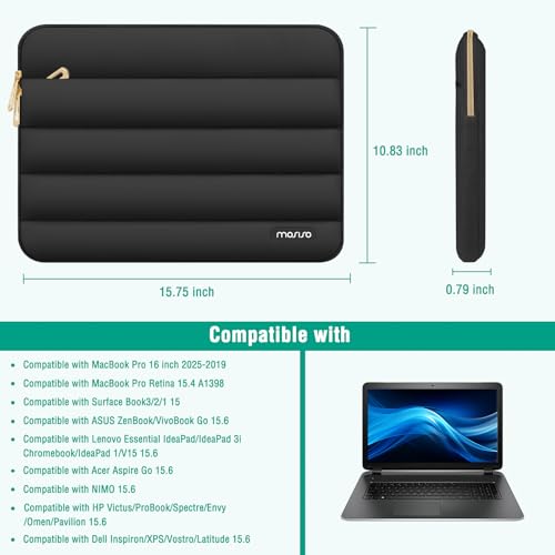 MOSISO Laptop Case 16 inch, 15-15.6 inch Puffy Laptop Sleeve Compatible with MacBook Pro 16 M5 M4 M3 M2 M1, HP Dell ASUS Acer Toshiba Lenovo, Polyester Horizontal Bag with Small Case, Black - color: Black, size: 16 inch