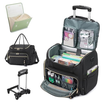 Rolling Laptop Bag 17.3 Inch 3 IN 1 Rolling Briefcase for Women Waterproof Teacher Tote Bag With Wheels - color: Black Set