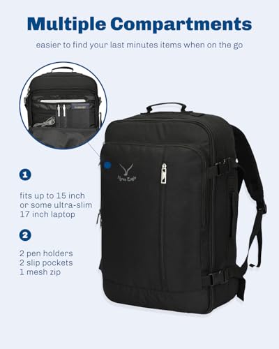 Carry on Backpack 38L Large Travel Backpack for Women Flight Approved Weekender Bag Laptop Backpack Men 15 inches Black 2023 - color: Black 2023