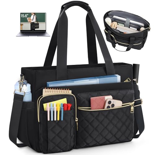SDYSM Teacher Tote Bag 15.6 inch Laptop Bag Work Bags for Women Nurse Tote Professional Computer Messenger Shoulder Bags Laptop Briefcase for Office, College, Nursing, Black - color: Black