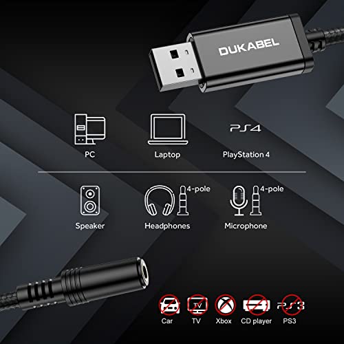 DUKABEL USB Headphone Adapter, External Sound Card with TRRS 4 Pole Jack, Mic-Supported USB to 3.5mm Audio Apdater for PC PS4 PS5 and More [9.8 inch] - size: 9.8 inch / 25 cm