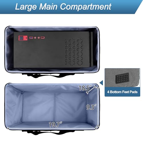 CURMIO PC Carrying Case, Desktop Travel Bag for Full Computer Tower, Gray | Computer Desktop Tower Case with Shoulder Straps Fit ATX/M-ATX Motherboards, Keyboard, Mouse, Cables & Earphones - color: Grey