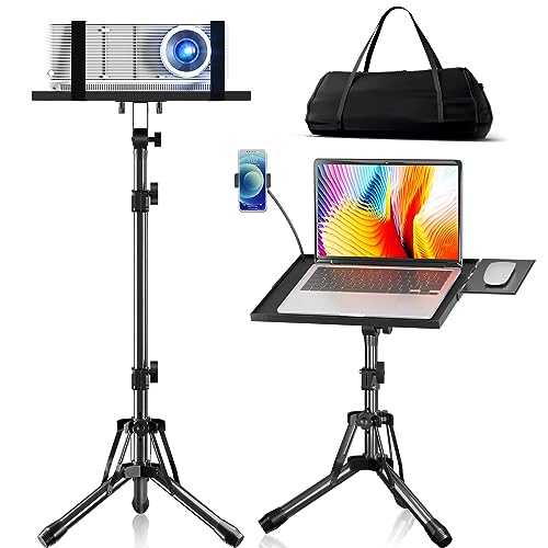 KOOV Projector Stand Adjustable Height 20" to 61" | Foldable Projector Tripod Stand with Mouse Tray & Phone Holder, Perfect for Office Home Stage Studio DJ Racks Podium Stand - size: 20-61inch