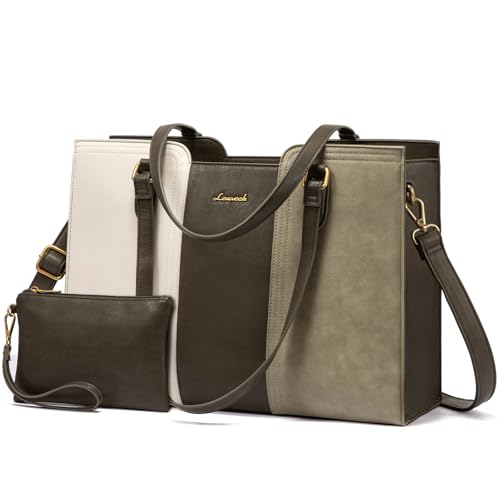 LOVEVOOK Laptop Bag for Women - Waterproof Work Bag for Women & Vintage Laptop Tote Purse with Wristlet - color: Olive Green, size: 17.3 inch