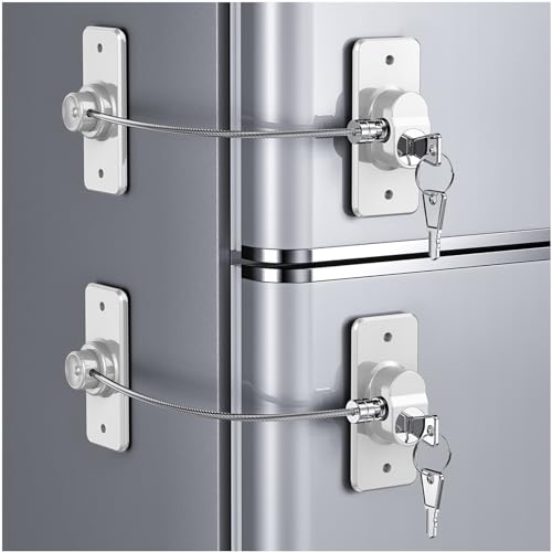2 Pack Refrigerator Locks with 4 Keys and Adhesive, Child Safety Fridge Lock for Drawers Cabinets Desks Window Freezer and Wardrobes, Child Proofing Door Lock for Kids -No Tools Required (Patent) - color: 2 Pack White Lock