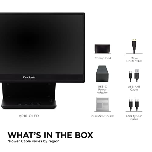 ViewSonic VP16-OLED 15.6 Inch 1080p ColorPro Monitor, OLED Display with Pantone Validated Color Accuracy for Immersive Second Screen Productivity, Advanced Ergonomics, 40W USB-C, and mini HDMI Inputs - style: 15.6-Inch OLED