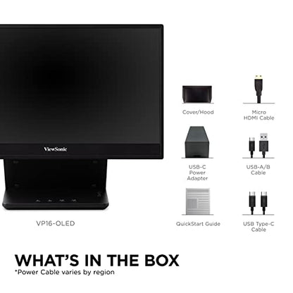ViewSonic VP16-OLED 15.6 Inch 1080p ColorPro Monitor, OLED Display with Pantone Validated Color Accuracy for Immersive Second Screen Productivity, Advanced Ergonomics, 40W USB-C, and mini HDMI Inputs - style: 15.6-Inch OLED