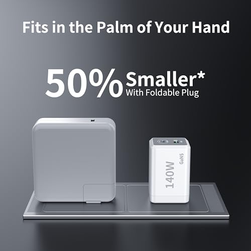 Mac Book Pro Charger - 140W 2 Port Foldable USB C Charger Fast Charging Compatible with for Mac Book,M1 M2 M3 M4 M5.iPad/iPhone 17/16 Series, Samsung Galaxy, Pixel, Include 5 FT Charge Cable