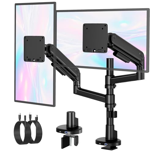 monTEK Dual Monitor Arm, Vertical Stackable 17–40" Full Motion with USB | Vertical Stackable Mechanical Spring For 17–40"Ultrawide Monitor, Hold Up To 26.4 Lbs Each, Compatible With 75/100 VESA Mount - size: Dual Arm with USB
