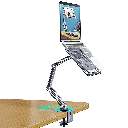 Aluminum Laptop & Tablet Stand for Desk,360° Rotatable Arm Mount | Ergonomic Height Adjustable Holder Compatible with 11-15 Inch Laptops & Tablets for Home Office,Foldable Computer Tray Holder