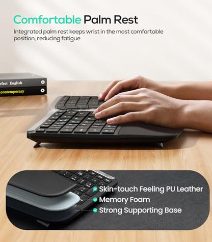 Nulea RT07B Wireless Ergonomic Split Keyboard, Wrist Rest, Natural Typing, Bluetooth and USB Connectivity, USB-C Rechargeable,Compatible with Windows Mac (Silver Black) - color: A-Silver Black