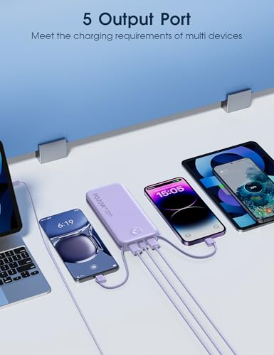 Nusyddy Portable Charger 10000mAh Fast Charging w/Built-in Wall Plug Purp. | PD20W Fast Charging, LED Indicator, Pass Through Charging, TSA Approved, Compact/Slim, Power Bank for iPhone/iPad/Samsung - color: Violet