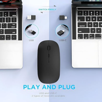 Rechargeable Bluetooth Mouse for Laptop,Wireless Mouse for MacBook air/mac/MacBook pro,Mouse jiggler Bluetooth 5.2/3.0 and 2.4GHz USB Type-C