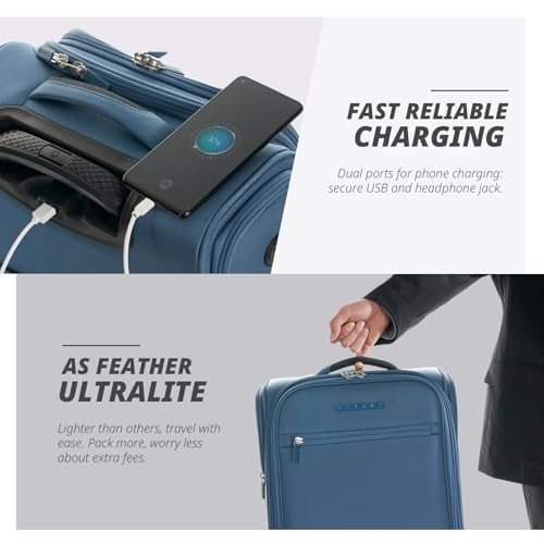 Verage Underseat Carry On Luggage with Wheels,14.5-Inch Plus Underseat | Personal Item Bag,Airline Approved, Laptop Compartment, USB Charging Port - color: Coast Blue, size: 14.5-Inch Plus Underseat