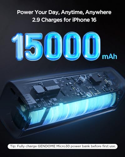 GENDOME Portable Phone Charger, 15000mAh Portable Power Bank LiFePO4 Battery, QC3.0 & PD3.0 22.5W USB-C in&Out Fast Charging for Phone, Headphone, Watches, Tablet, Travel Essential Backup Battery - style: Micro30pro