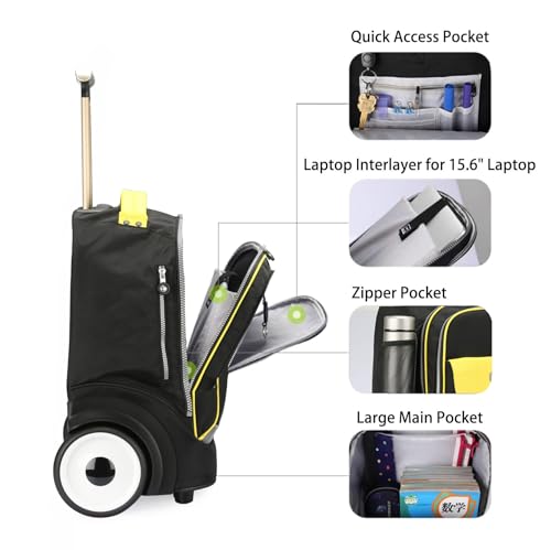 Rolling Laptop Bag for 15.6 Inch Laptop,Roller Bag,Backpack with Wheels, 20 Inch Wheeled Computer Bag，Black/Yellow - color: T5- Black/Yellow