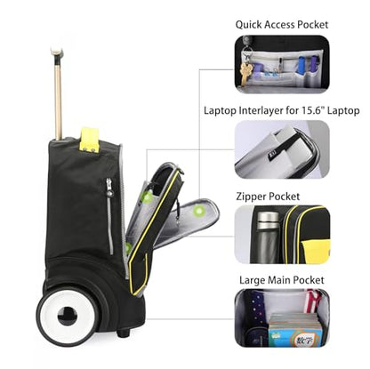 Rolling Laptop Bag for 15.6 Inch Laptop,Roller Bag,Backpack with Wheels, 20 Inch Wheeled Computer Bag，Black/Yellow - color: T5- Black/Yellow