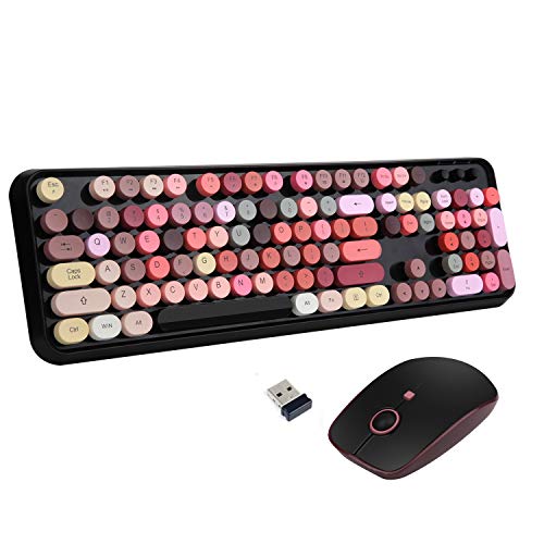 Colorful Wireless Keyboard and Mouse Combo, Lipstick Color Bubble Keyboard with Round Keys, 2.4Ghz Creamy Aesthetic Full Size Typewriter Style Keyboard with Number Pad for PC Laptop Desktop - color: Lipstick colorful wireless keyboard and mouse