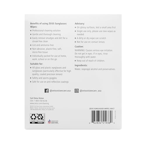 ZEISS Pre Moistened Sunglasses Cleaning Wipes 240 Count - size: 240 Count (Pack of 1)