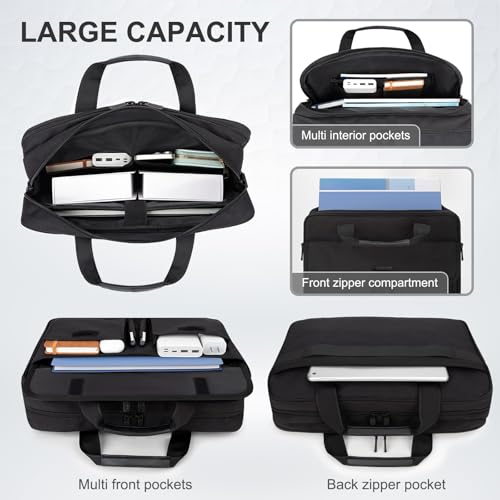 RAINYEAR 15.6 Inch Laptop Messenger Bag Briefcase with Pockets for Men | Protective Large Capacity Business Work Laptop Carrying Case Shoulder Bag for 15.6 inch Computer Notebook PC, Black