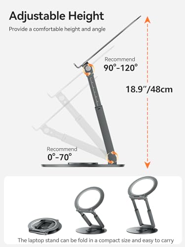 Telescopic Laptop Stand with 360° Rotation, Adjustable Height & Tilt Swivel Laptop Riser, Ergonomic Standing Desk Converter for 10-17" MacBook Pro/Air, Dell, HP – Supports up to 22lbs (Gray) - color: Gray