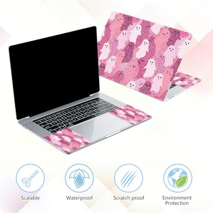 Laptop Skin Sticker Decal 15-15.6 Inch with Cute Mouse Pad, Universal Reusable Vinyl Sticker for 12.1 13 13.3 14 15.4 Inch Netbook and Notebook PC, Pink Glitter Ghost - color: Pink Glitter Ghost