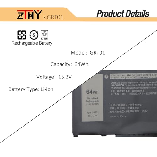 64Wh GRT01 Laptop Battery Replacement for Dell Latitude 5421 5431 5521 5531 | Precision 3470 3561 3571 3581 3591 Mobile Workstation Alienware m17 R5 AMD Gaming Battery 00P3TJ 0P3TJ 0R05P0 05RGW 4-Cell - size: 9.25*3.58*0.28 inch GRT01