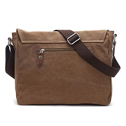 Unisex Messenger Bag Casual Canvas Bag Shoulder Sling Bag Satchel Messenger Bag for Men Work Office 13 inch Laptop Bag (Medium-Coffee) - color: Coffee