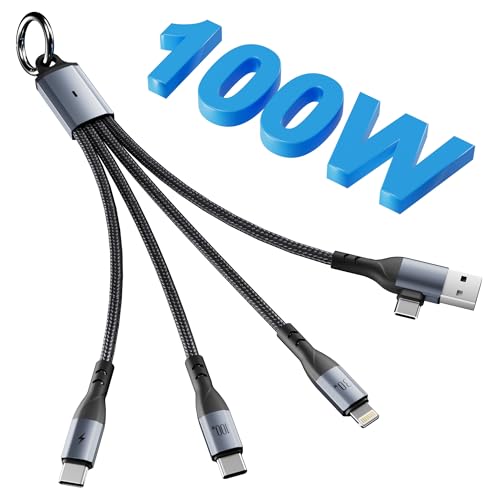 100W Multi Charging Cable Short - 5in1 Keychain Short USB C Multi Charging Cable - MFi Portable Nylon Braided Charger Cord with Type C[100W 6A Fast Charge & Data Sync & Carplay],Type C,Lightning Ports - color: 5in1 100W Multi Charging Cable Short