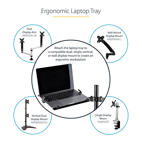 StarTech VESA Laptop Tray up to 9.9lb, Ventilated (Laptop-ARM-Tray) | Adjustable Monitor Arm Laptop Tray Secures Notebooks (4.5kg/9.9lb), 75x75 & 100x100 VESA Holes, For Desk Mounts/Stands