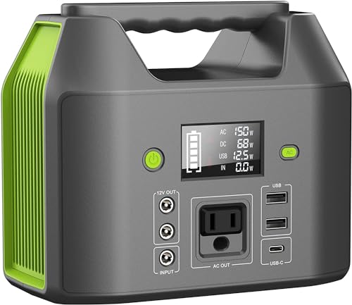 EnginStar 155Wh Power Bank 150Wh Portable Power Station 110v Battery Pack 6 Outputs with AC Outlet LED Light for Outdoor Camping Road Trip Emergency - color: Grey