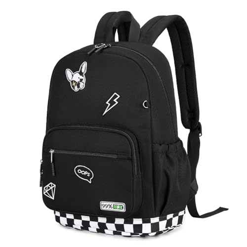 mygreen Embroidered Patch Backpack,15.6 Inch Water Resistant School Daypack | Y2K street embroidery patches,24L lightweight 1.2lb pack,breathable padded straps,fits teen school travel,waterproof Black - color: Black Patch