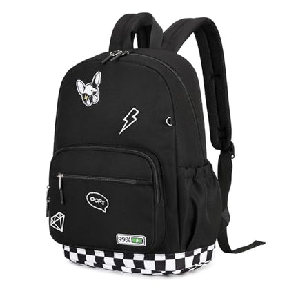 mygreen Embroidered Patch Backpack,15.6 Inch Water Resistant School Daypack | Y2K street embroidery patches,24L lightweight 1.2lb pack,breathable padded straps,fits teen school travel,waterproof Black - color: Black Patch