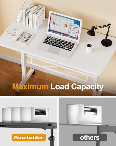 Amztabler Small Standing Desk Adjustable Height, Mobile Stand Up Desk with Wheels, 32 Inch Portable Rolling Desks Conference Room Tables for Walking Pad Treadmill White - color: White