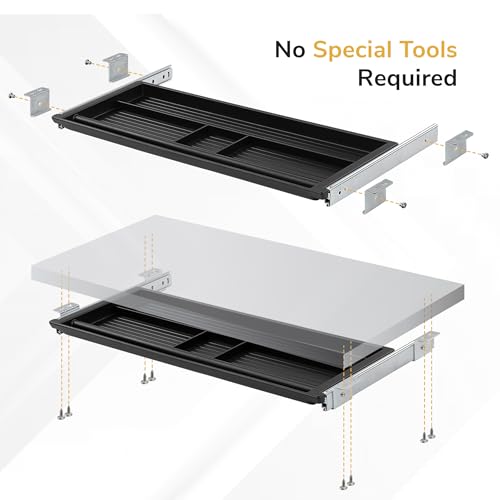 Mount-It! Under Desk Pencil Drawer | 21.25” W, Ball Bearing Slide-Out Organizer for Office Supplies, Paper & Pencils | Fits Desks Over 1” Thick, Adjustable Extension 16.25”–28” - size: 6 Inch Deep