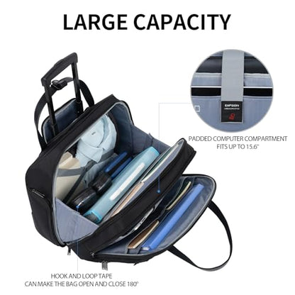 EMPSIGN Rolling Laptop Bag for Women, Rolling Briefcase 15.6 Inch, Black | Water-Repellent, Airline Approved, Overnight Computer Bag, Rolling Briefcase with Wheels, Travel Business Work - color: Quilted Black