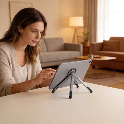 3-in-1 Foldable Magnetic Phone Tripod Stand, Portable Aluminum Alloy Adjustable Holder for Tablet, Laptop MacBook Pro/Air 10–16", Magnet Phone Mount Compatible with MagSafe iPhone Android - color: Silver