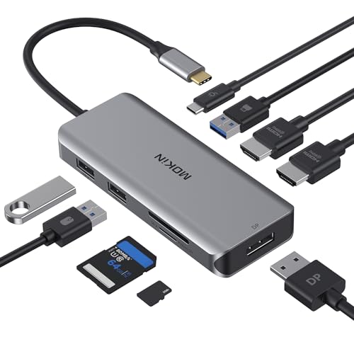 Docking Station, USB C Adapter, 9 in 1 Triple Display Multiport Dongle with 2 HDMI 4K, DisplayPort, 3 USB, 100W PD, SD/Micro SD Card Reader for MacBook Pro Air Type C Laptops