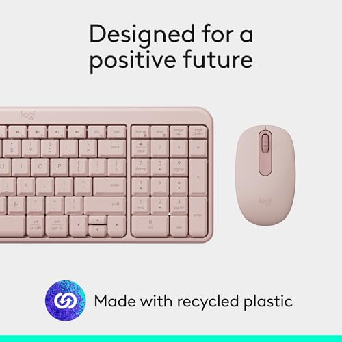 Logitech MK250 Compact Bluetooth Wireless Keyboard and Mouse Combo - Rose | Bluetooth connection only, compact keyboard with number pad, small ambidextrous M196 mouse with 3 non-customizable buttons - color: Rose, style: Combo