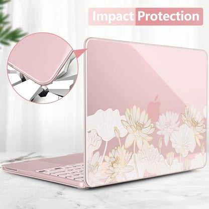 Batianda Case for MacBook Neo 13 Inch 2026 Model A3404, Gold Lotus | 4-in-1 Laptop Accessories Bundle with Golden Lotus Line Art, Ultra Slim Hard Shell for Elegant Minimal Style Users - color: Gold Lotus