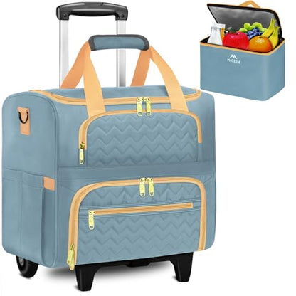 MATEIN Rolling Teacher Tote Bag, 15.6 Inch Rolling Briefcase for Women with Wheels & Detachable Cart, Roller Laptop Bag on Wheels with Insulated Lunch Box for College Business Office, Blue - color: Blue