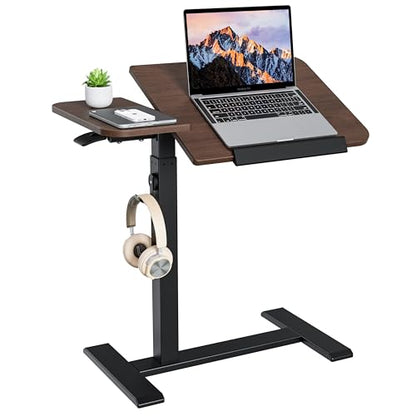 ETHU Overbed Table with Tilting Top, Medical Table with Wheel Height Adjustable - Laptop Bedside Table with Locking Wheels for Hospital, Home, and Office (Walnut) - color: Black