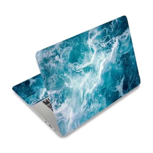 PLIGREAT 15 Inches Laptop Decal Sticker Skin Cover, Sea Wave Pattern Laptop Sticker Decals Fits 12" to 15" Laptops Universal Waterproof Removable, Blue White - color: Blue White
