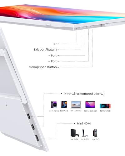 UPERFECT Portable Monitor 15.6", 125% sRGB 1080P Laptop Monitor (White) | Ultra-Slim Display, USB-C & MINI HDMI, 350 Nits, VESA & Case, Travel Small Second Screen for Computer, Mini PC, Game Consoles - size: 15.6 Inches