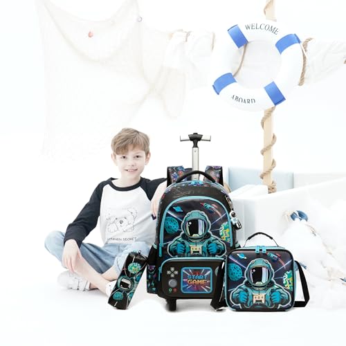Meetbelify Kids Rolling Backpack with Wheels for Elementary Preschool Students Boys Travel Luggage Carry on Backpack for Boys Ages 6-8 Space - color: 02 Space