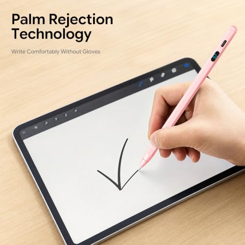 LED Battery Display Stylus Pen, Fast Charging Active Digital Pencil for iPad iPhone Samsung Android Tablets, Low Latency & Tilt Sensitivity for Note Taking/Drawing, No Bluetooth Needed (Pink) - color: Pink